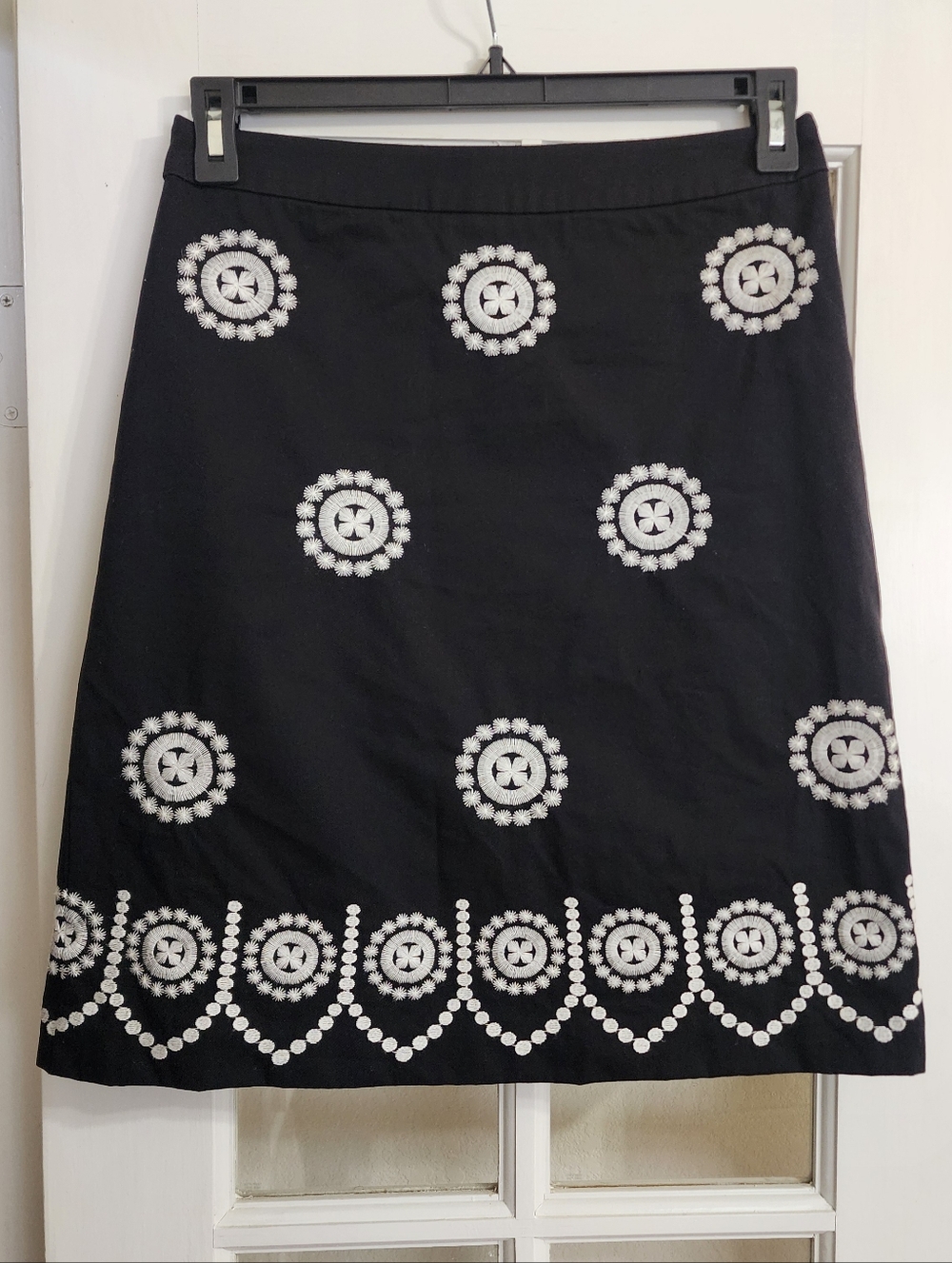 Boden Black White Embroidered A-Line Skirt Medallion Cotton Boho